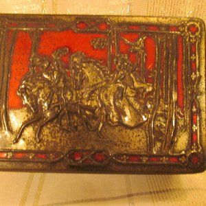 Vintage antique metal candy box Riley's Rum & Butter Toffee Horses!